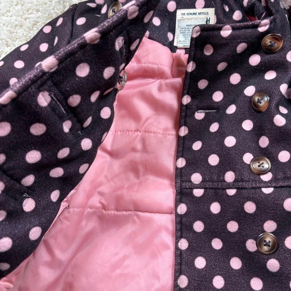 OshKosh B'gosh Girls Size 5 Polka‎ Dot Hooded Fleece Coat Jacket Pink Brown